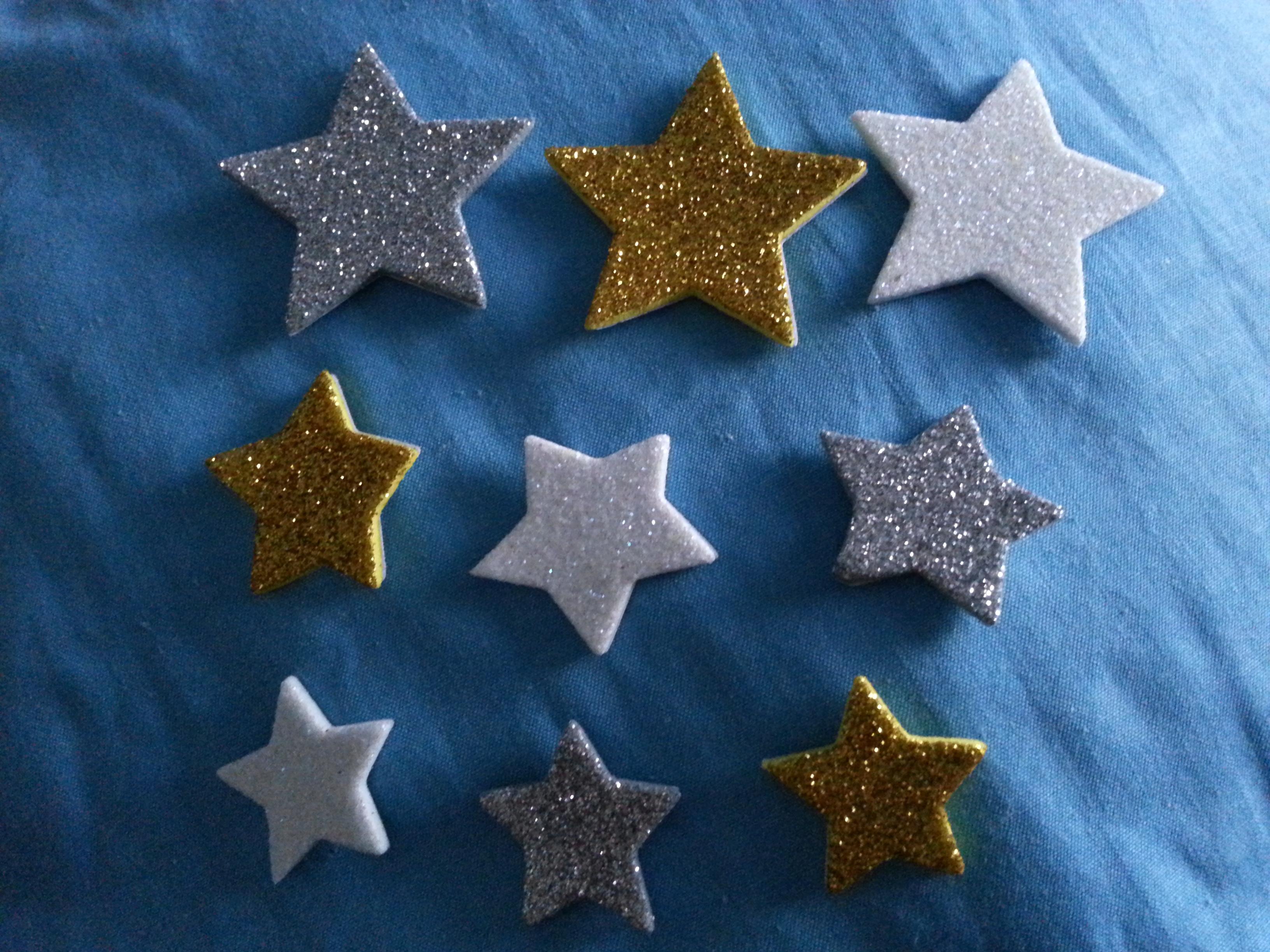 troc de troc lot 9 étoiles autocollantes (3 tailles) doré+argenté+blc brillant image 0