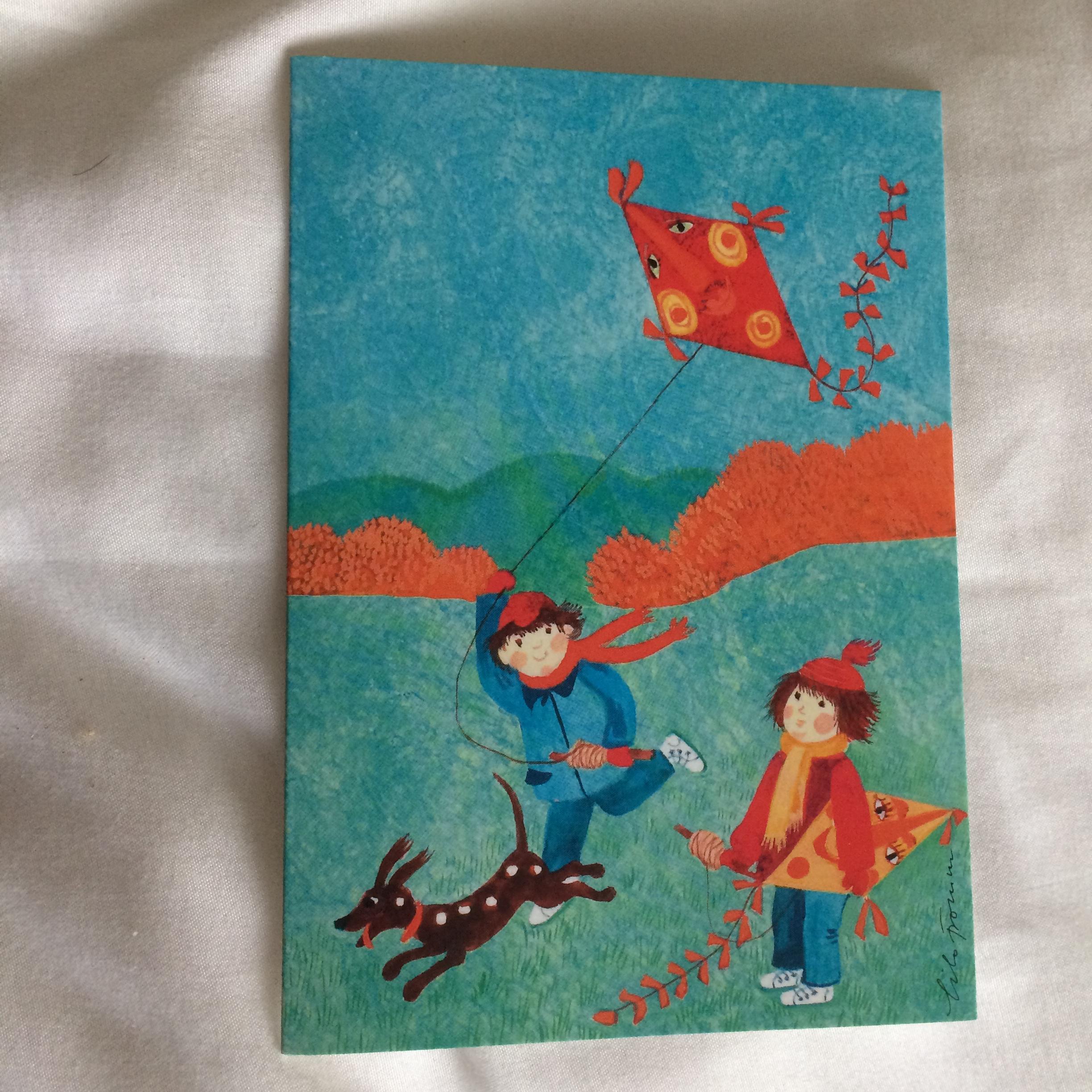 troc de troc carte dessin enfants avec chien & cerf-volant + son enveloppe image 0