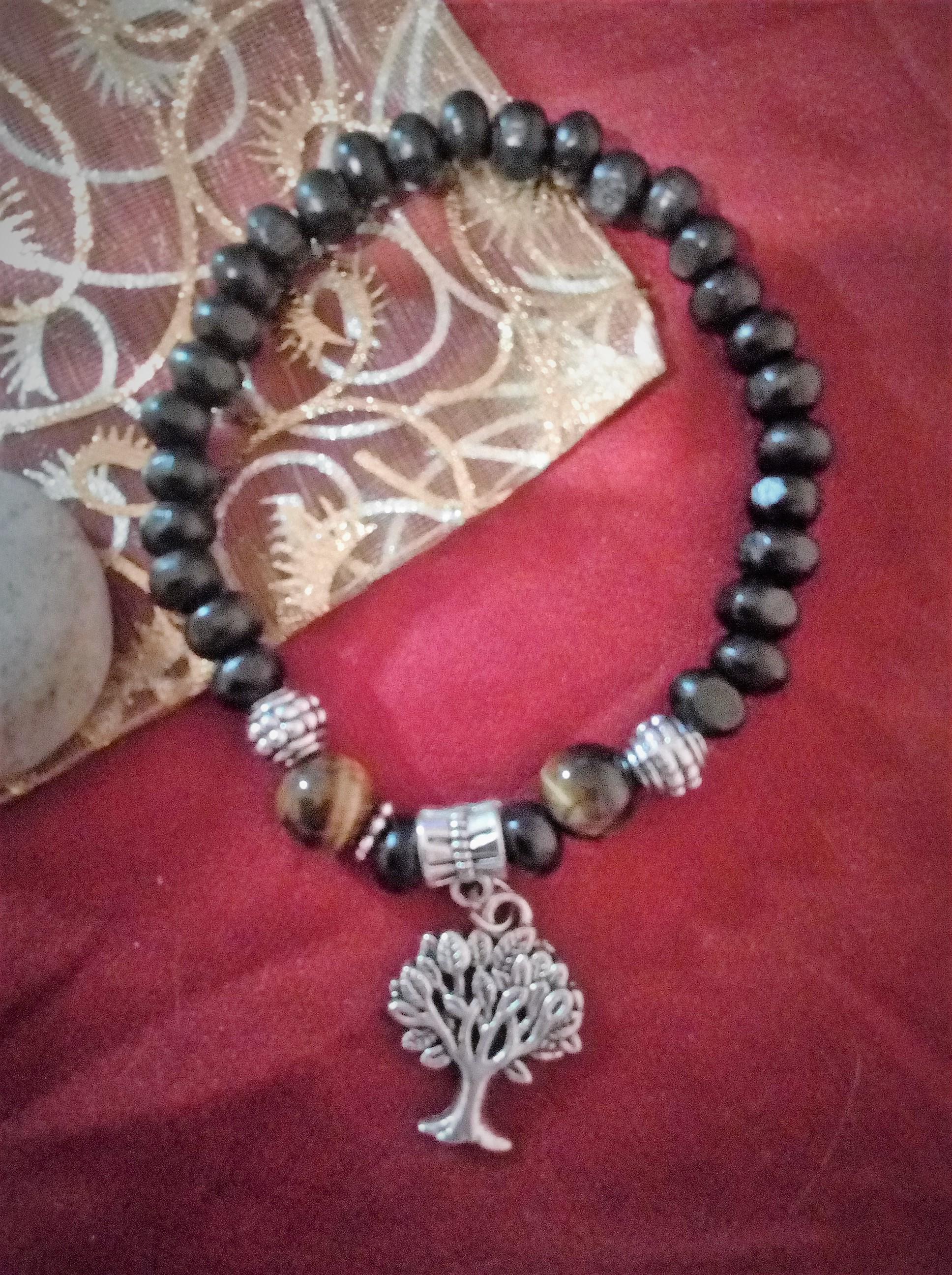 troc de troc bracelet arbre de vie, bois et pierres naturelles. image 0
