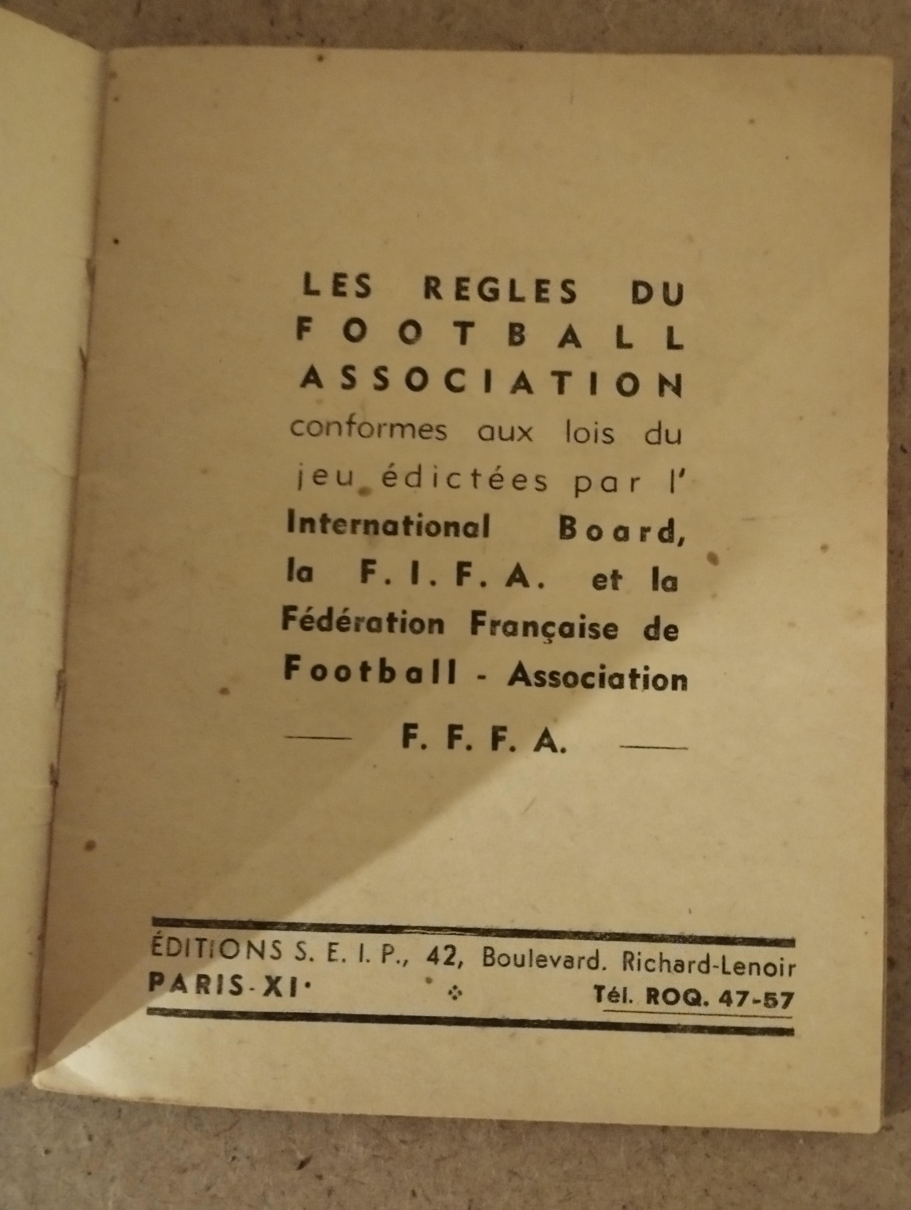 troc de troc rare - règle de football associations - seip (1949) image 1