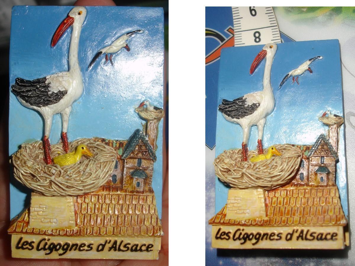 troc de troc tableau miniature souvenir d'alsace : cigognes au nid en relief image 0