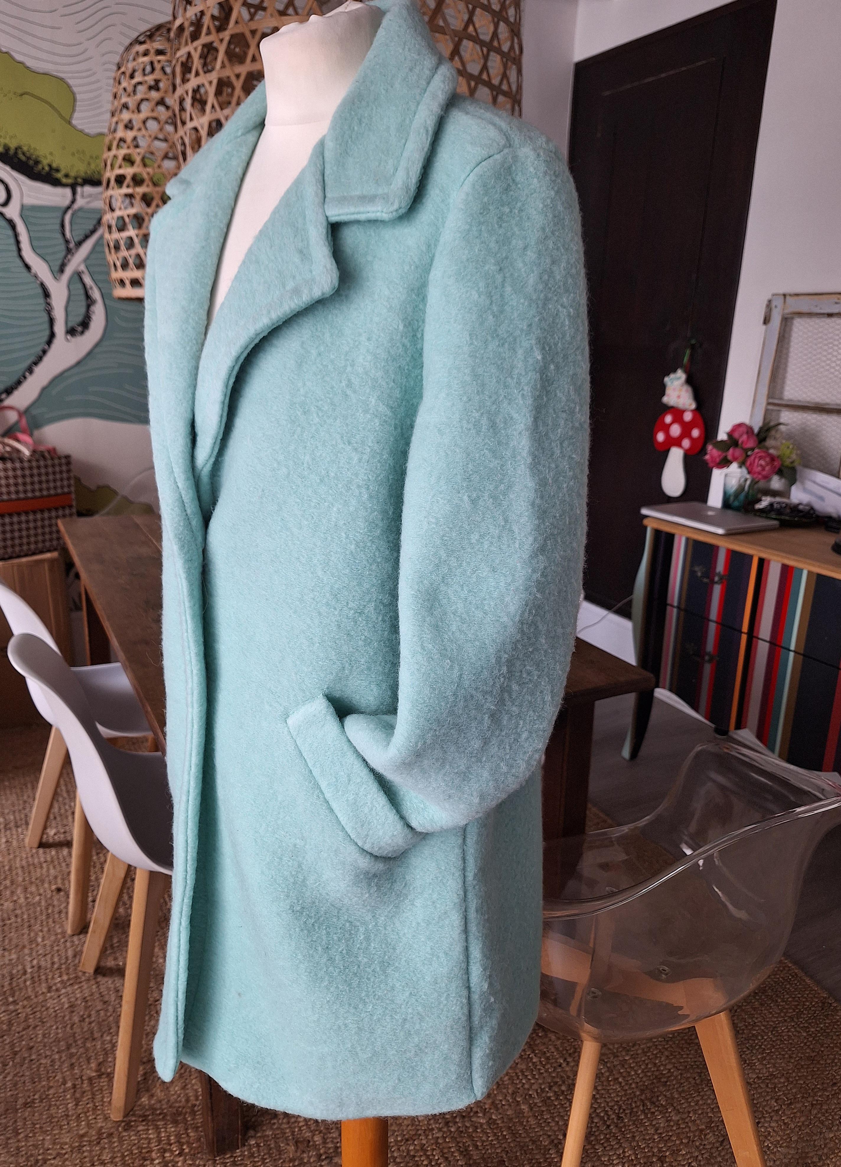 troc de troc beau manteau 3/4 turquoise 50% laine taille 38 image 2