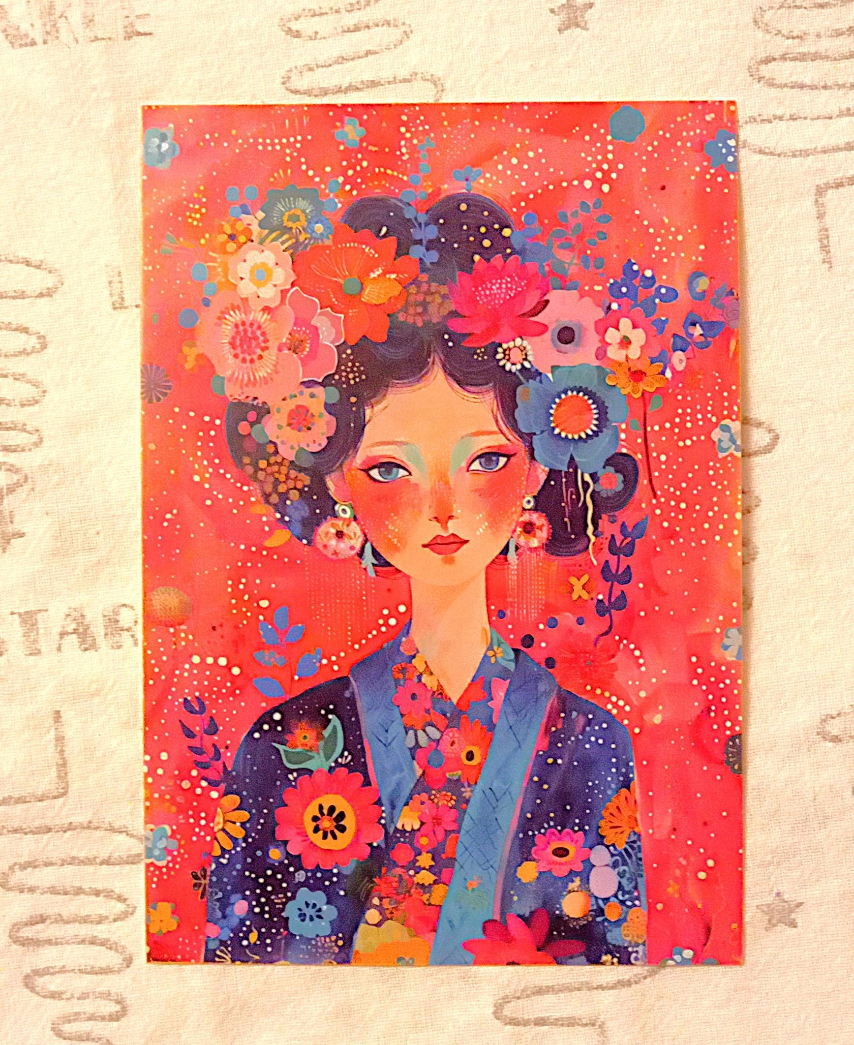 troc de troc carte "femme au kimono fleuri". image 0