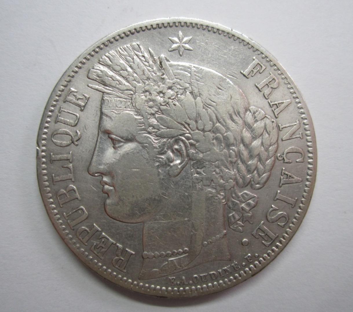 troc de troc trÈs rare 5 francs cÉrÈs 1849 a main-main en argent image 1