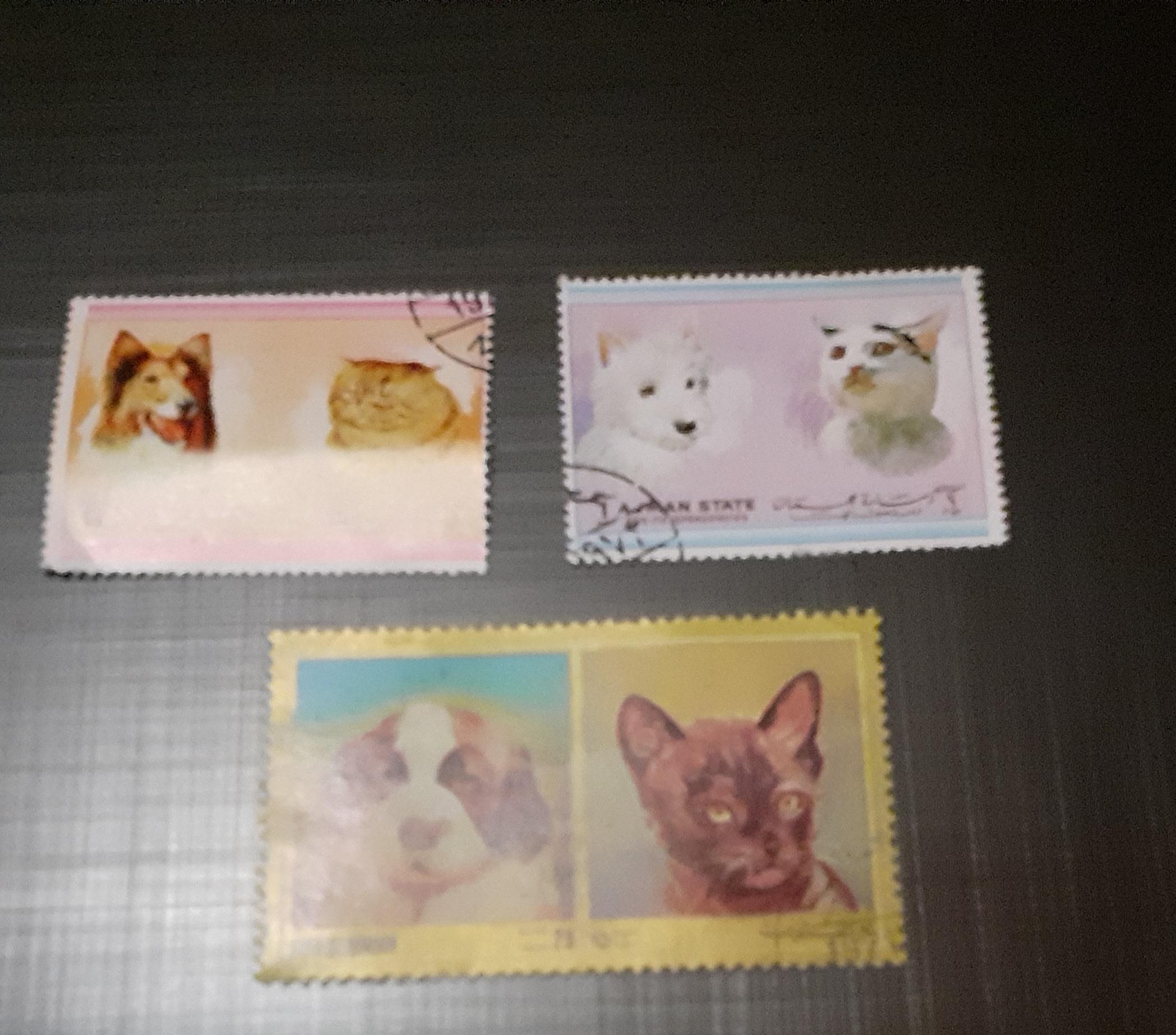 troc de troc 3 timbres chat chien image 0