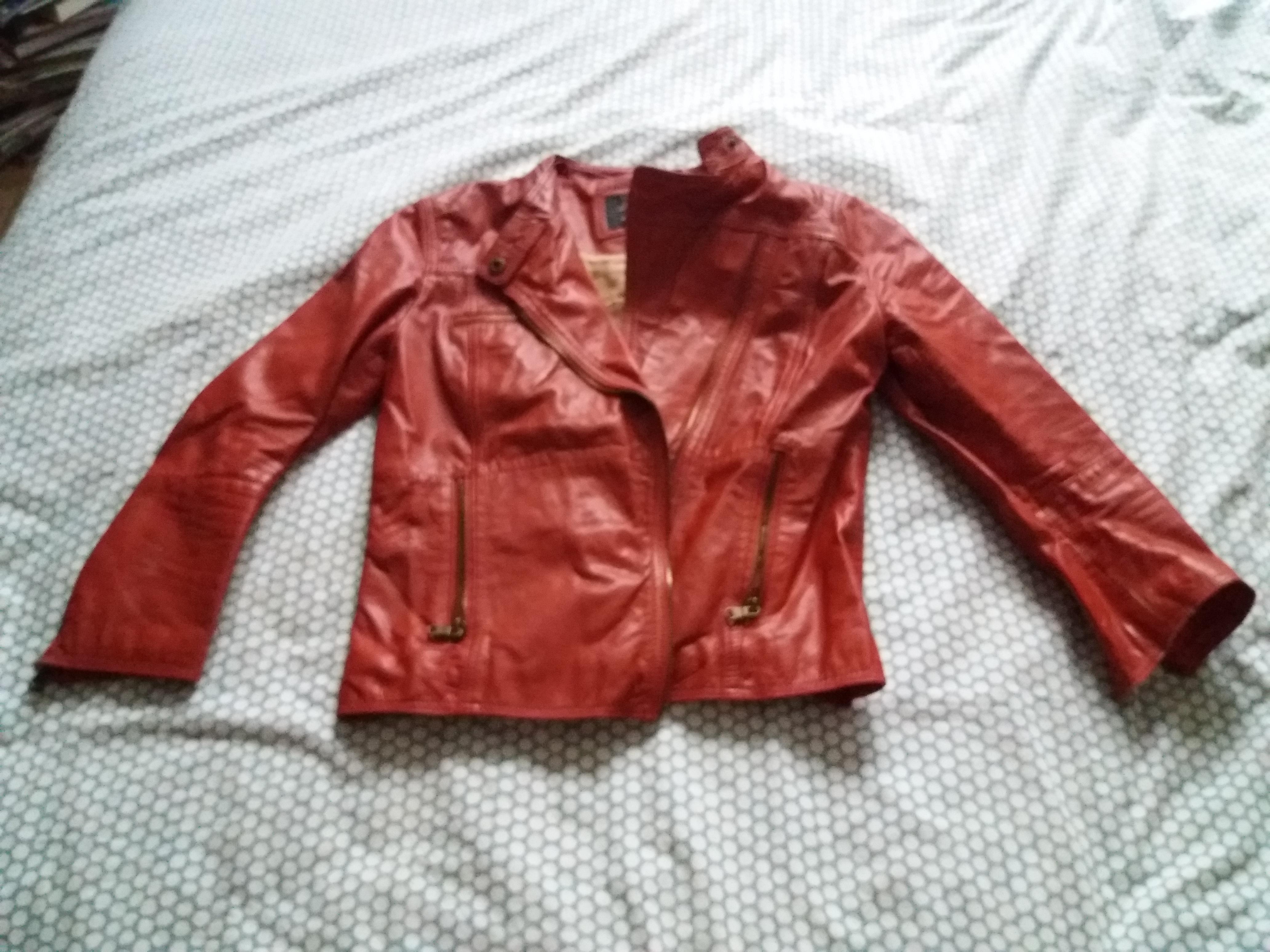 troc de troc blouson en cuir rouge zara taille m image 0