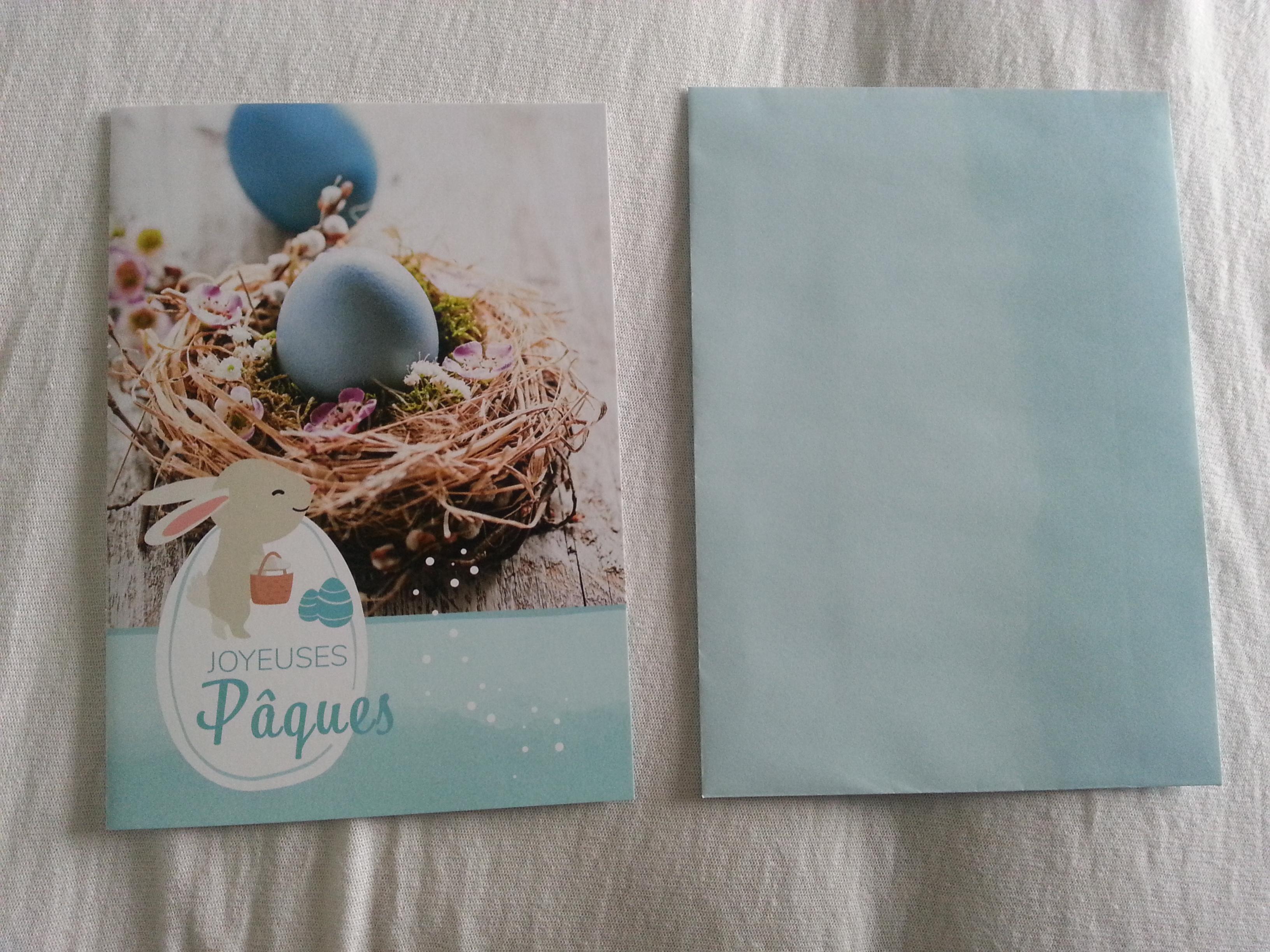 troc de troc carte "joyeuses pâques" et son enveloppe colorée bleu ciel image 0