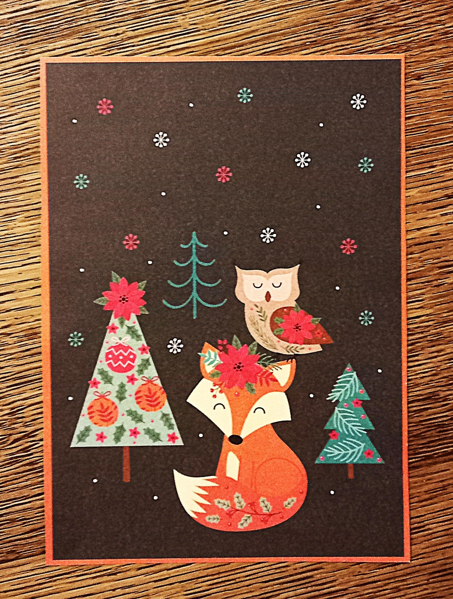 troc de troc grande carte "renard et chouette de noël". image 0