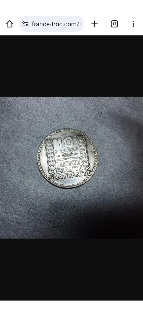 troc de troc 1 pièce de 10 francs turin en argent de 1938 bon etat (maryline faucher ) image 1