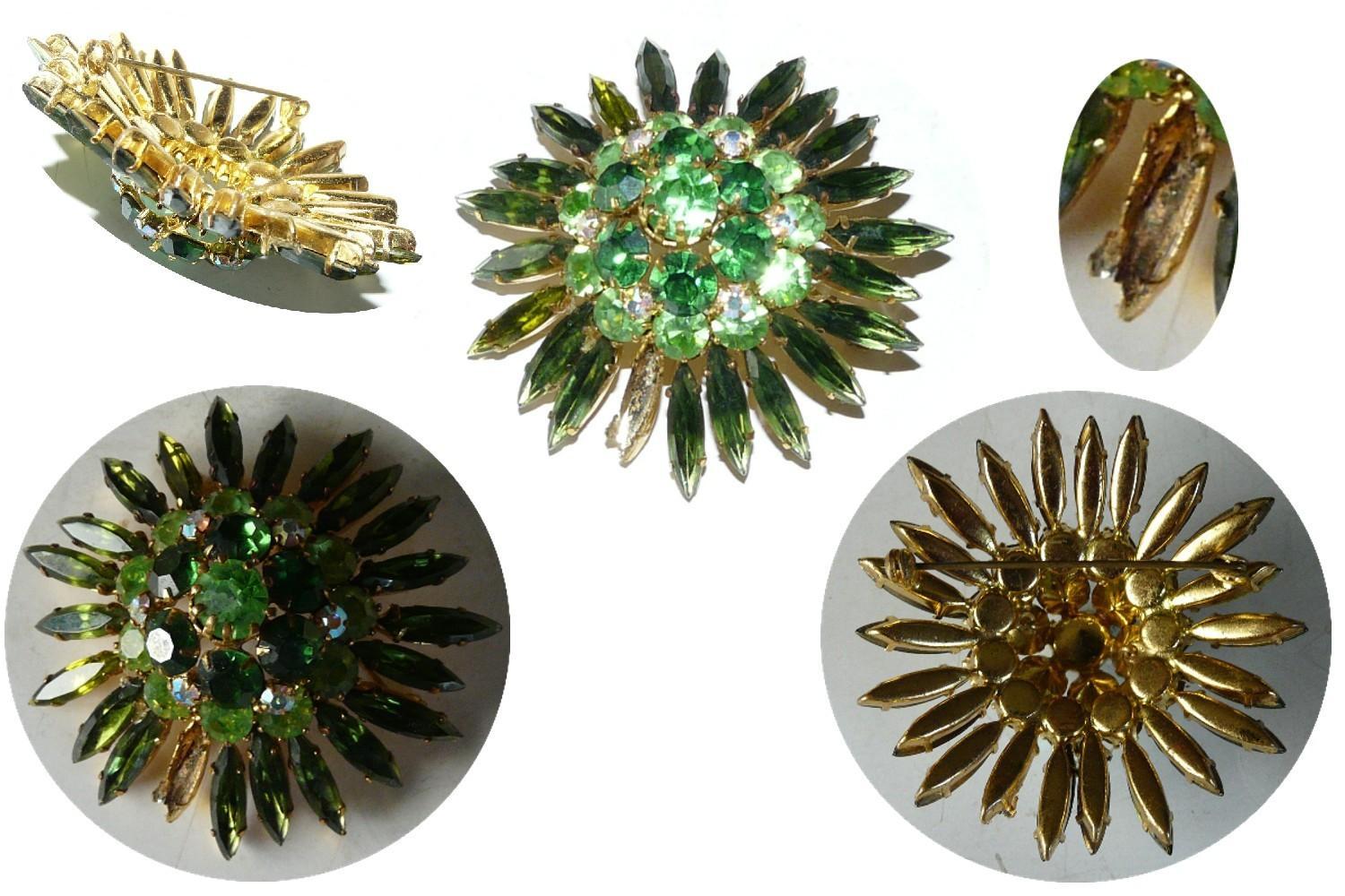 troc de troc réservé 27/10 gribouillettes601 - vintage : broche strass vert-manque 1 strass et fermoir de sÉcu image 0