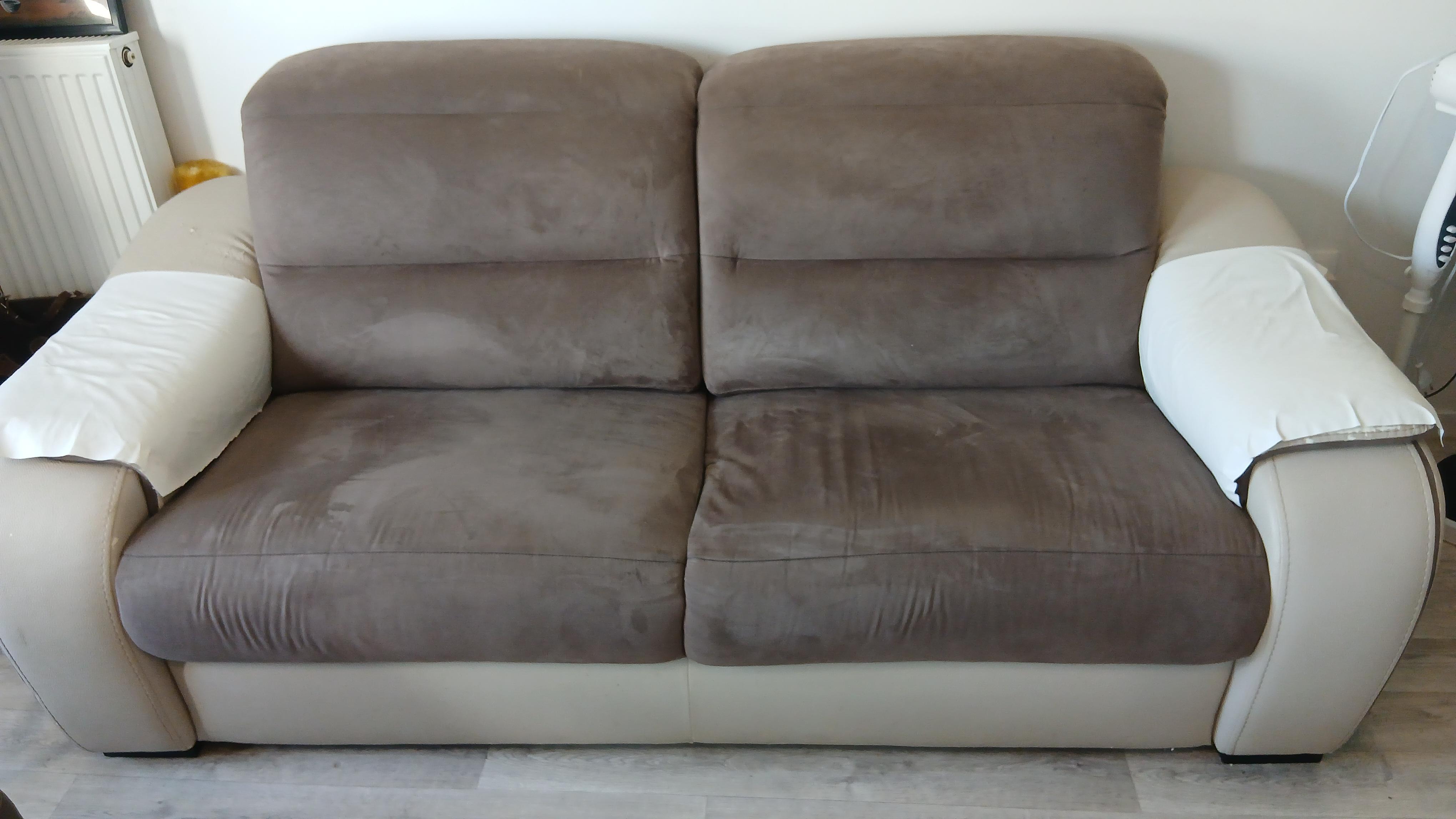 troc de troc troc canapé bi colore veulour marron et cuir beige image 2