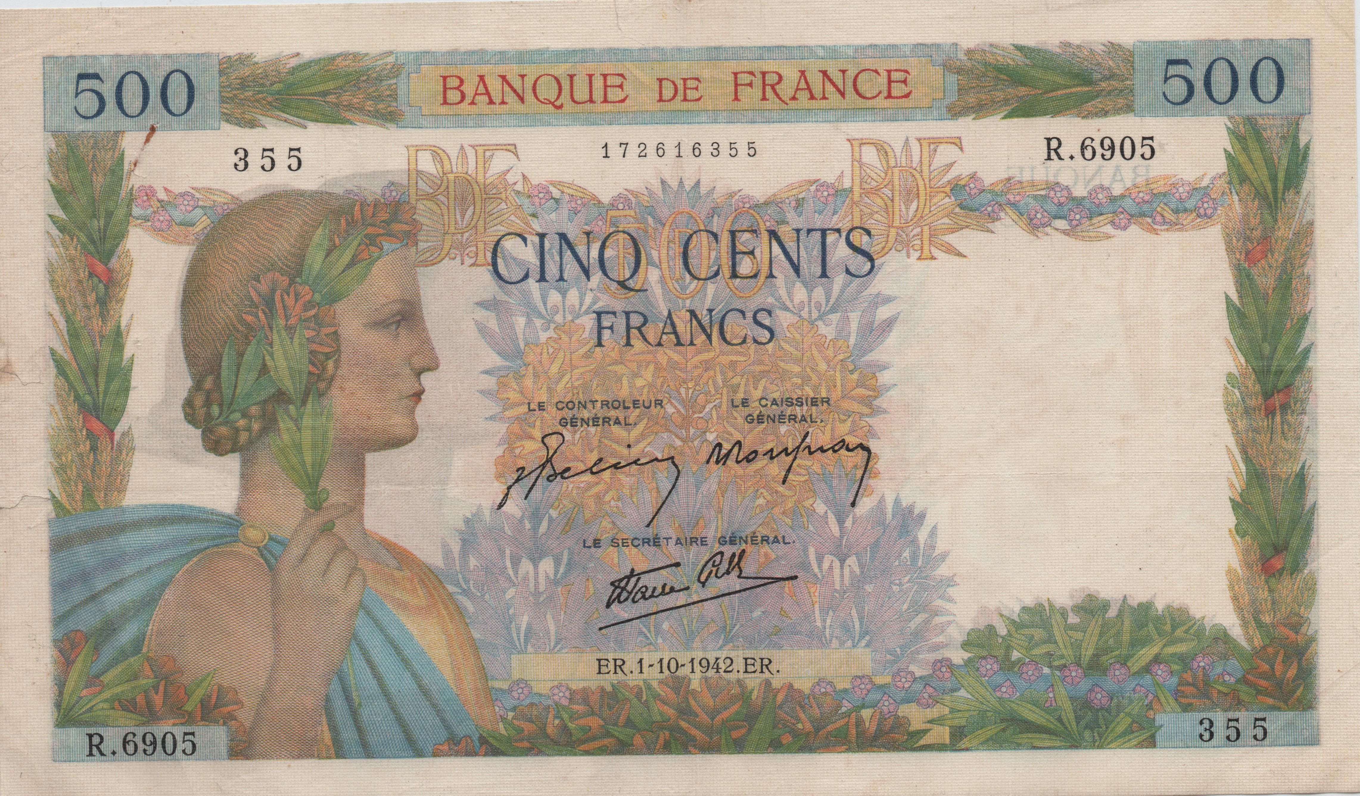troc de troc billet 500 francs la paix france image 1