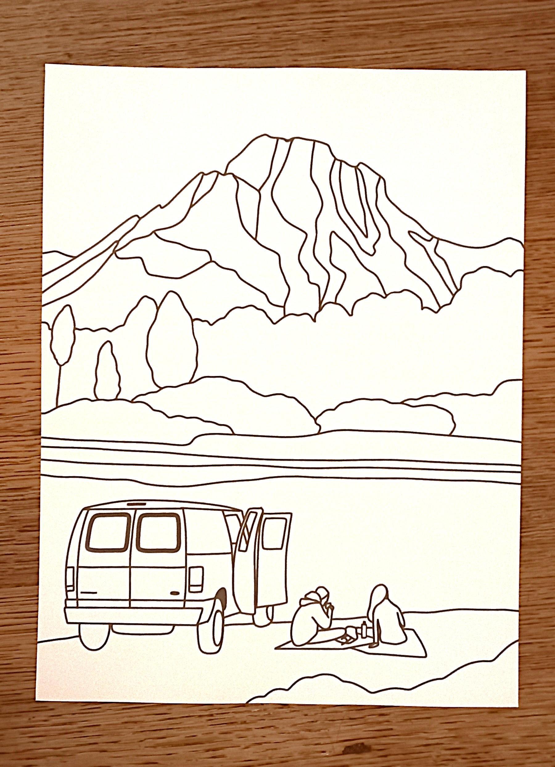 troc de troc coloriage "pique-nique en montagne". image 0