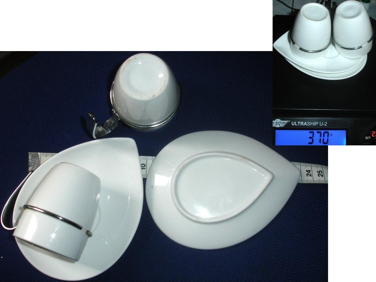 troc de troc tasses porcelaine & mÉtal inoxydable + soucoupes feuilles image 0