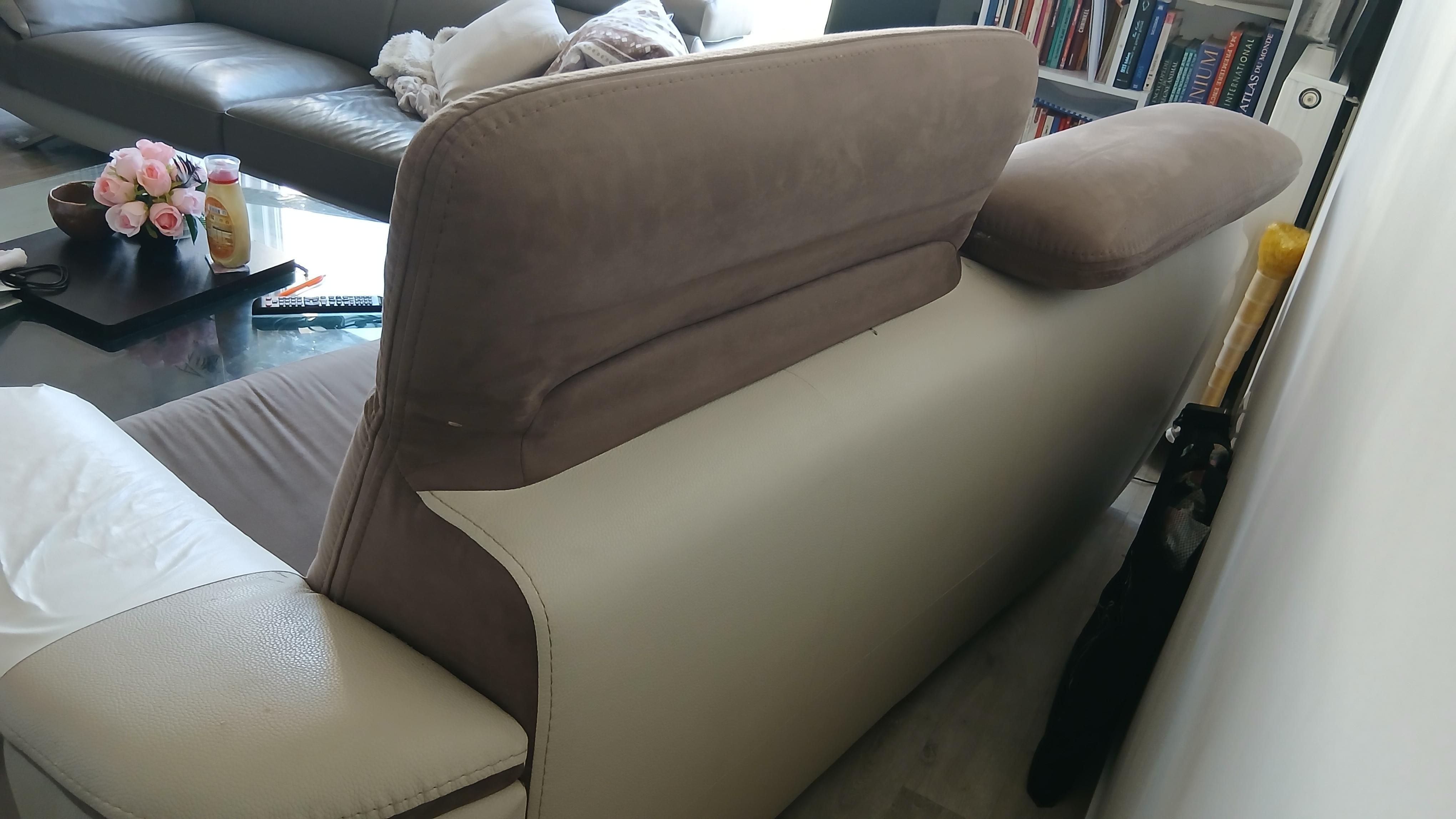 troc de troc troc canapé bi colore veulour marron et cuir beige image 1