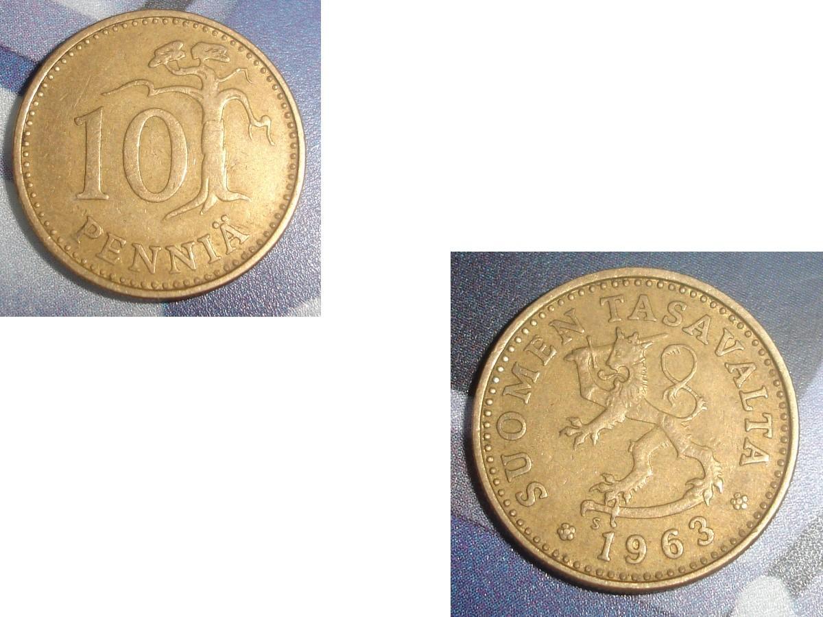 troc de troc 1 pièce monnaie finlande suomen tasavalta 10 penniÄ soit 1963 ou 1966 ou 1978 image 0